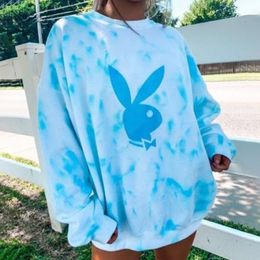 Blue Rabbit Tie Dye Crewneck Sweatshirt Women Oversized Plus Size Casual Girls Fashion Sport Autumn New Designer Pullovers 201127