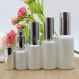 10 20 30 50ML Pearl White Glass Spray Bottle Fine Mist Atomizer Fragrance Perfume Sample Vial With Silver Pump Essential Oils Aromatherapy