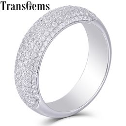Transgems 14K 585 White Gold FG Color Round Wedding Band With Accents for Women Band Width 5.5mm Anniversary Gifts Y200620
