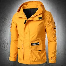 Autumn Mens Casual Jacket Lightweight Windbreaker With Hood Safari Style Korea Fashion Zipper Jacket Coat Mens Print Coat Slim 201118