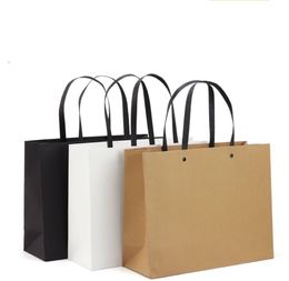 17*25*9cm Business Gift Wrap Bag Black White Kraft Paper Bag With Handle For Clothes Shoes Shopping