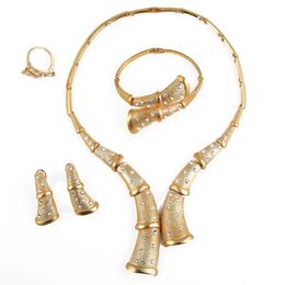 Gold Color Bridal Luxury Necklace Earrings Bracelet Ring Indian African Wedding Jewelry Sets