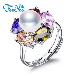 Cluster Rings FEEYOO Natural Freshwater Pearl Fashion Boho Jewellery Party Ruby Flower Adjustable For Women Wholesale1
