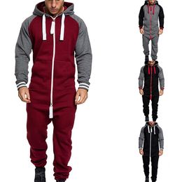 Men Overalls Brand Long Sleeve Sweatshirt One-piece Garment Pyjama Casual Tracksuit Jumpsuit Splicing Long Sleeve Male Clothes LJ201125
