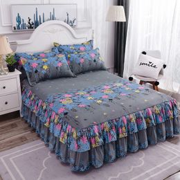 Hot new Bed Skirts Set Double Layer Bedspread Floral Printed Bed sheet Bilateral Bed Skirt + 2 Pair Of Pillowcase bedsheets WXY087