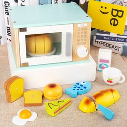 Children Play House Large Simulation Microwave Kitchen Utensils Play House Kitchen Toys Dollhouse Furniture Baby Gifts LJ201009