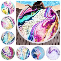 Round Beach Towel Printed Men Women Beach Blanket Tassel Sunshade Shawl Swimming Cover Picnic Rug Yoga Mat 48 Designs YG1023