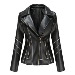 2020 Mustard Green Spring Autumn Turn-down Collar black leather jacket Elegant Faux Leather jackets women Moto Biker PU outwear LJ201012