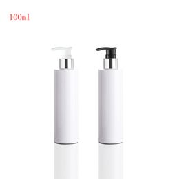 50pc 100ml silver Collar Lotion Pump Cosmetic white Bottle Empty Shampoo Bottles Plastic Container For Cream, Liquid Soap
