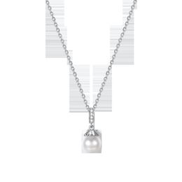 ZEMIOR Collana con ciondolo in argento sterling 925 per donna Il loto tiene la sua perla Collana con zirconi cubici Party Fine Jewelry Q0531