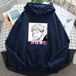 Jujutsu Kaisen Yuji Idatori Print Sweatshirts Hoody Mens Casual Fleece Hooded Sweatshirts 2021 New Trendy Autumn Spring Pullover H1227