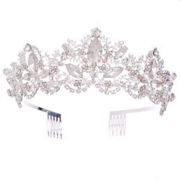 2022 Bridal Wedding Headpieces Silver Gold Sweet 15 Girls Wear Tiara 5.5*37cm Crystals Rhinestones Lady Pageant Crown Birthday Christmas Quinceanera Quince Tiara
