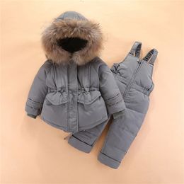 OLEKID 2020 Winter Baby Down Jacket Fur Collar Coat Warm Overalls Baby Girl Snowsuit 1-4 Years Kids Toddler Jumpsuit Clothes Set LJ201017