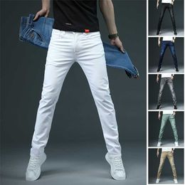 Men's Skinny White Jeans Fashion Casual Elastic Cotton Slim Denim Pants Male Brand Clothing Black Gray Khaki 220115