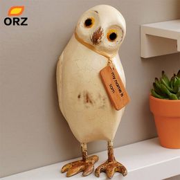 ORZ Cute Figurine Art Home Decoration Accessories Wooden Owl Penguin Toys Office Decor Ornament Birthday ChristmasGiftStatuettes T200710