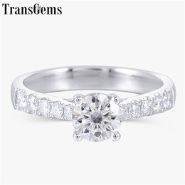 Transgems Solid 14K 585 White Gold 0.6ct 5.5mm F Colour Moissanite Engagement Ring for Women Wedding Gift Y200620