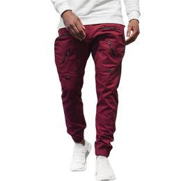 Man Casual Cargo Pants Zippered Multi-Pocket Tracksuit Sweatpants Joggers Sport Pants Mens Trousers Plus Size Streetwear Sport 201106