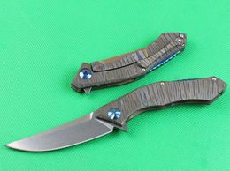 New High End 8.66 Inch Flipper Folding Knife D2 Stone Wash Blade Fire Finish TC4 Titanium Alloy Handle Ball Bearing Knives