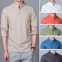 Camicie casual da uomo primavera ed estate semplice camicia a maniche lunghe in cotone e lino di grandi dimensioni