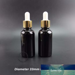 A++ 30ml/30cc/1oz Essential Oil Bottle Empty Glass Dropper Vials With Bright Golden Cap Black Refillable Glassware 5pcs/lot