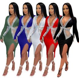 womens long sleeve plus size dresses one piece set skirt womens dresses Sexy Evening bodycon dress fashion solid party night dress klw5980