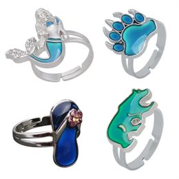 Popular Design Cute Adjustable Mood Ring Emotion Feeling Bear Paw Mermaid Rings Jewellery for Wholesale