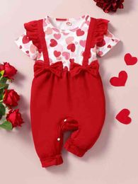 Baby Heart Print Ruffle Trim Bow Front Jumpsuit SHE