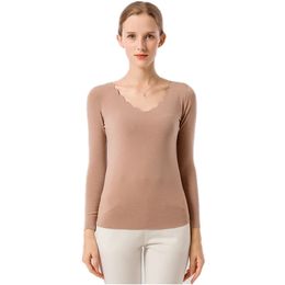 Autumn Thermal Underwear Petal Neckline Long Sleeves Seamless Thermal Shirt Women High Elastic Warm tmall thermal tops women 201006