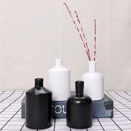 Ceramic Vase Small Fresh and Simple Modern Home Living Room Table Table Flowers Water Culture Plug Flower Flower Black White LJ201208