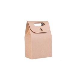 20pcs Kraft paper cake paper bags box with Handle food packaging bag Retro Mini Kraft Paper Box Cookies Packing