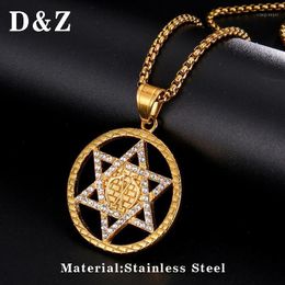 Pendant Necklaces D&Z 316L Stainless Steel Star Of David Necklace For Men Women Hip Hop Bling Iced Out Jewellery