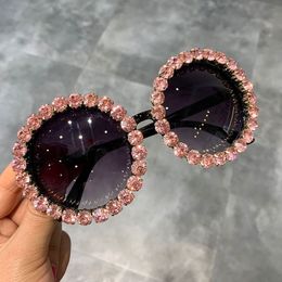 Hot sales custom private label fashion round luxury shades bling diamond sun glasses crystal women sunglasses trendy Y220315