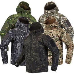 Outdoor Shark Skin Soft Shell Tactical Jacket Uomo Giacca a vento impermeabile Cappotto in pile Caccia Abbigliamento Camo Army Military Jacket 201210