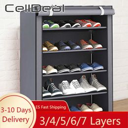 CellDeal 3/4/5/6/7 Layers Dustproof Shoe Rack Non Woven Shoe Shelf Home Storage Bedroom Dormitory Hallway Cabinet Organiser 201030