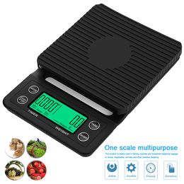 3kg 5kg/0.1g LCD Digital Weight Coffee Scales Portable Mini Balance Electronic Timer Kitchen Coffee Food Scale Black Brown 201117