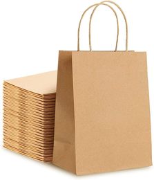 -Bolsas de compras de Kraft Brown Bolsa de papel con manijas Bolsas de regalo Embalaje Reciclables Reutilizables Bolsas de Kraft Bolsas de boda