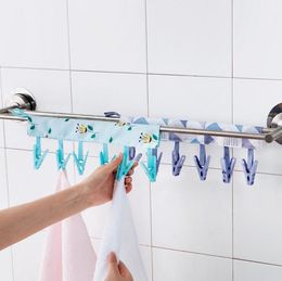 Travel Essentials Bathroom Racks Cloth Hanger Clothespin Travel Portable Folding Cloth Socks Drying Hanger with 6 Clips