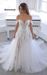 Vestido De Noiva Off The Shoulder Boho Wedding Dresses Tulle Lace Appliques Beach Bridal Wedding Gown