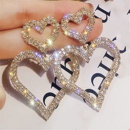 Special Price Fashion Exaggerated Crystal Double Heart geometric Earrings Contracted Joker Long Women Drop Earrings Jewellery Gifts