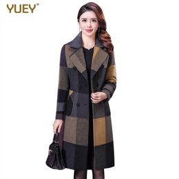 New Women Plaid Coat V Neck A Shape Pattern Woollen Cloak For Winter Autumn Knee Length Slim Beautiful Outwear Plus Size 201216