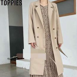 Toppies Frühling Herbst Zweireiher Langer Blazer Koreanische Mode Jacke Schicke Jacken 201114