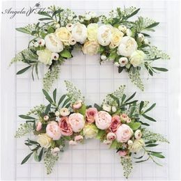 Artificial wreath door threshold flower DIY wedding home living room party pendant wall decor Christmas garland gift rose peony Y201020