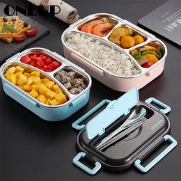 ONEUP Portable 304 Stainless Steel Lunch Box New Hot Japanese Style Compartment Bento Box Kitchen Leakproof Food Container 201029