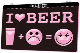 LS1721 I Love Beer Happy Face Bar Pub 3D Engraving LED Light Sign Wholesale Retail