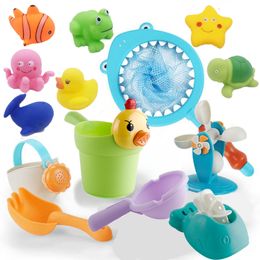 Baby Bath Toys Fishing Networks Rubber Toy Swimming Play Beach Spray Water Bathroom Children Kids Toddler Education Toys LJ201019