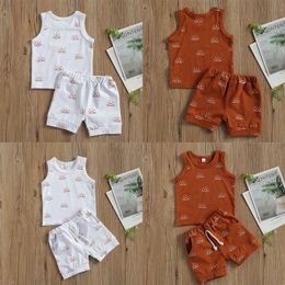 Newborn Infant Baby Summer Outfit Casual Clothing Sets Short Sleeve Sun Print Vest Tops Shorts Set for Kids Boys Girls Home Wear 20220223 H1