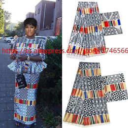 -Neue afrikanische Seidenwachs-Gewebe Digitaldruck Satin-Wachs-Stoff für Kleid Afrikanisches Wachs-Seidenstoff mit Chiffon-Set für Partykleid T200817