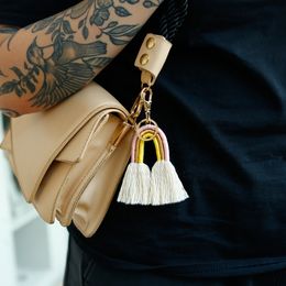 Fashion women Boho rainbow tassel key ring bag hangs gold keychain holder Jewellery gift will and sandy