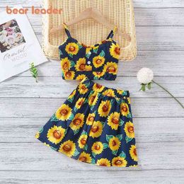 Bear Leader Flowers Girls Clothing Set 2022 Summer New Vest T-shirt + Floral Skirt Kids Suit Toddler Baby Girl Clothes Outfits Y220310