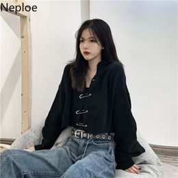 Neploe Female Sweaters Pin Open Stitch Solid Vintage Style Cardigan Black Women's Clothing Moda Feminina Ladies Tops 81185 201130